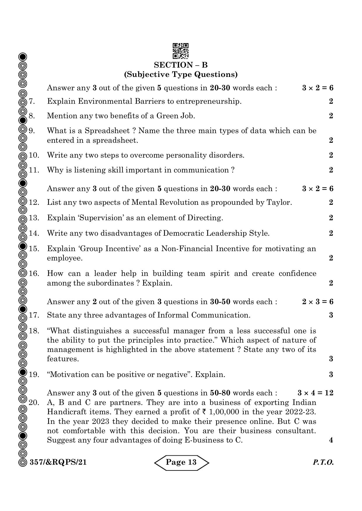 CBSE Class 12 Business Administration 2024 Question Paper - Page 13