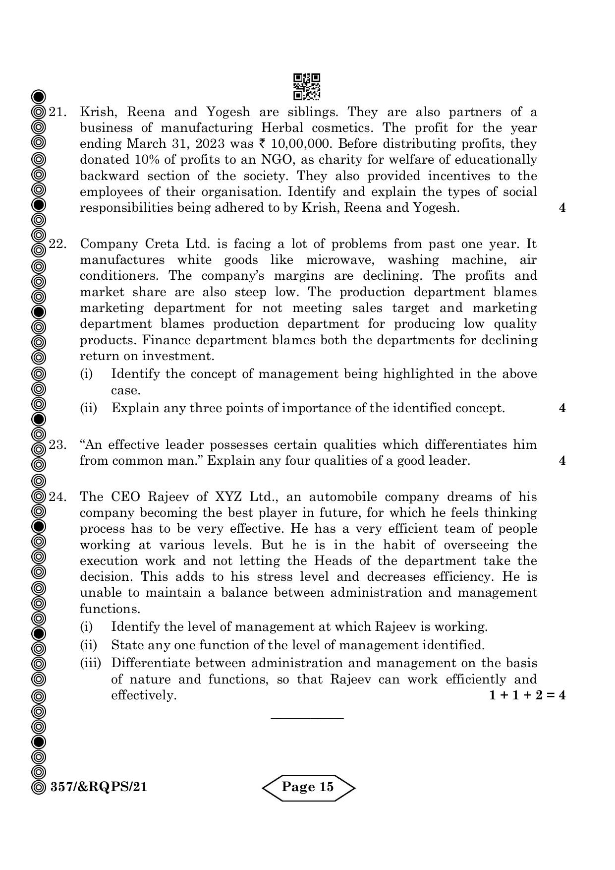 CBSE Class 12 Business Administration 2024 Question Paper - Page 15