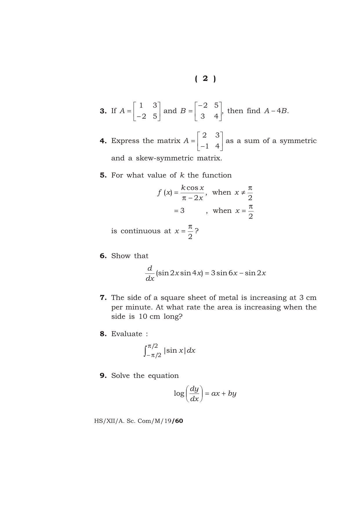 Meghalaya Board (MBOSE) Class 12 MATHEMATICS 2019 Question Paper - Page 2