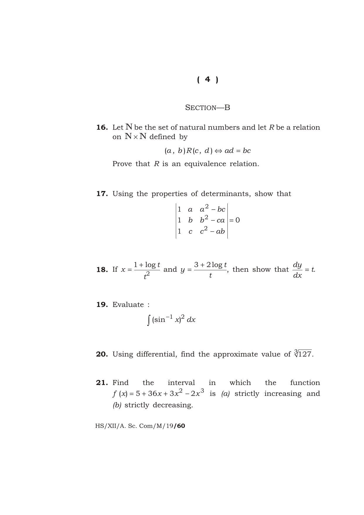 Meghalaya Board (MBOSE) Class 12 MATHEMATICS 2019 Question Paper - Page 4