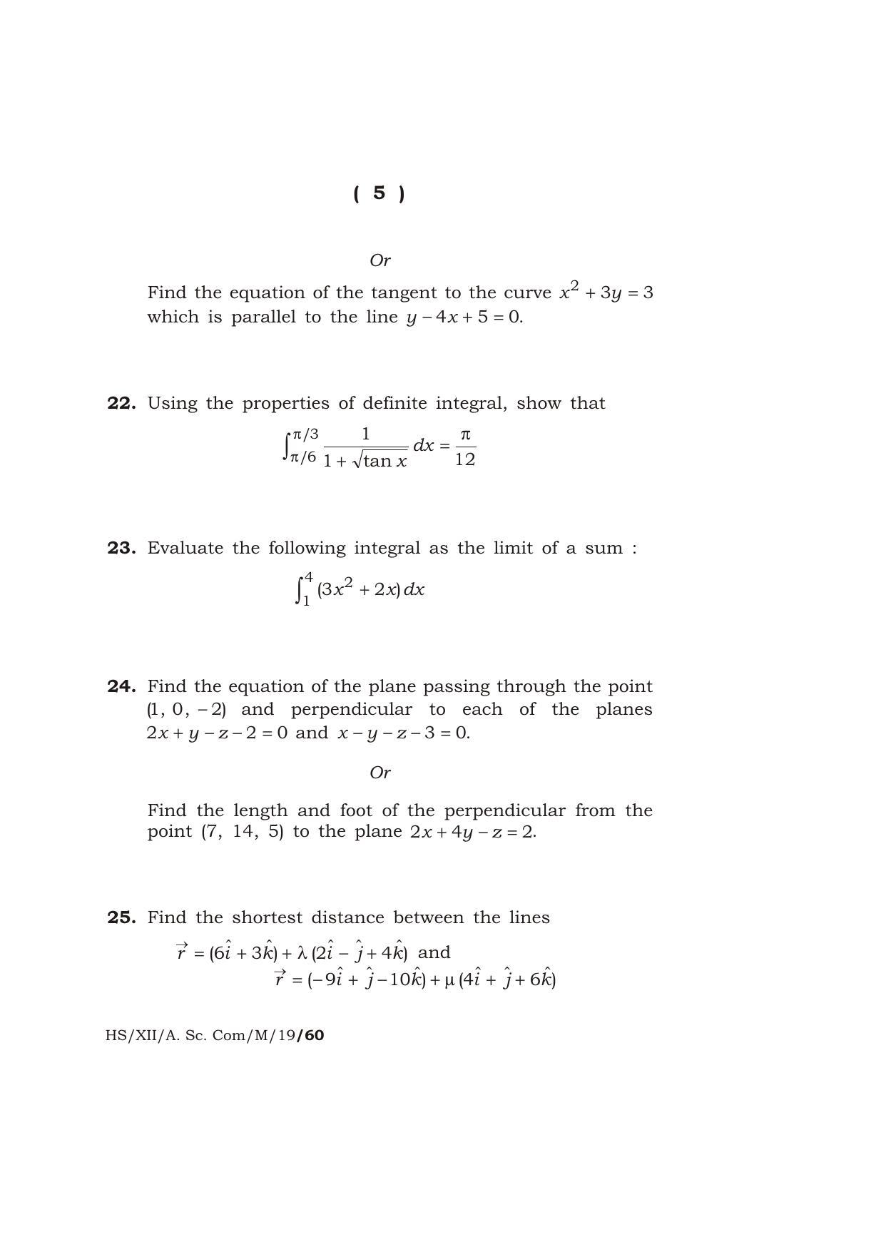 Meghalaya Board (MBOSE) Class 12 MATHEMATICS 2019 Question Paper - Page 5
