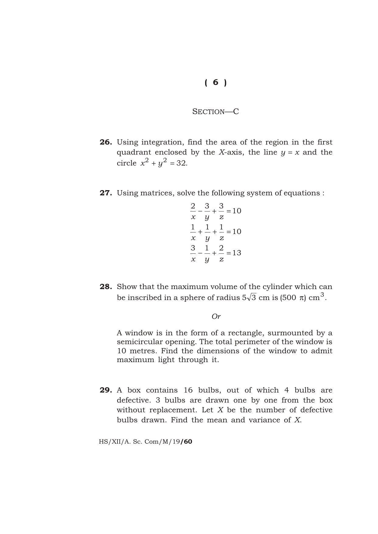 Meghalaya Board (MBOSE) Class 12 MATHEMATICS 2019 Question Paper - Page 6