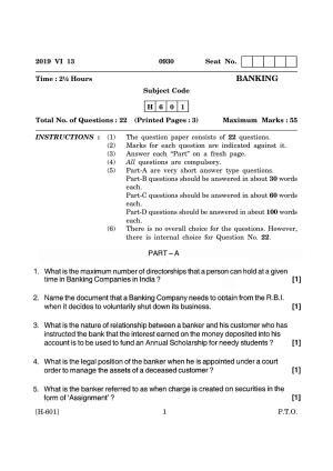 Goa Board Class 12 Banking (June 2019) Question Paper