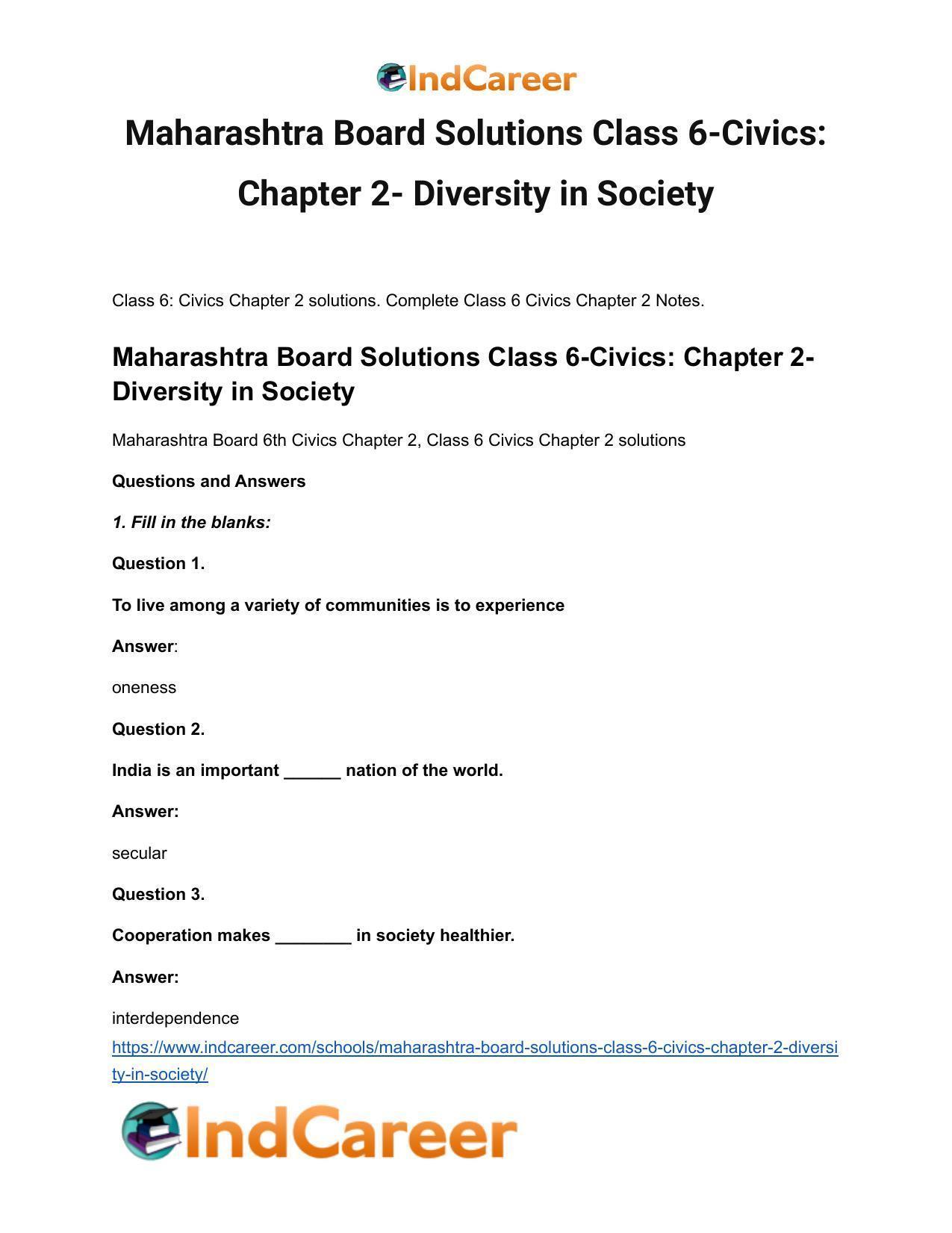 Maharashtra Board Solutions Class 6-Civics: Chapter 2- Diversity in Society - Page 2