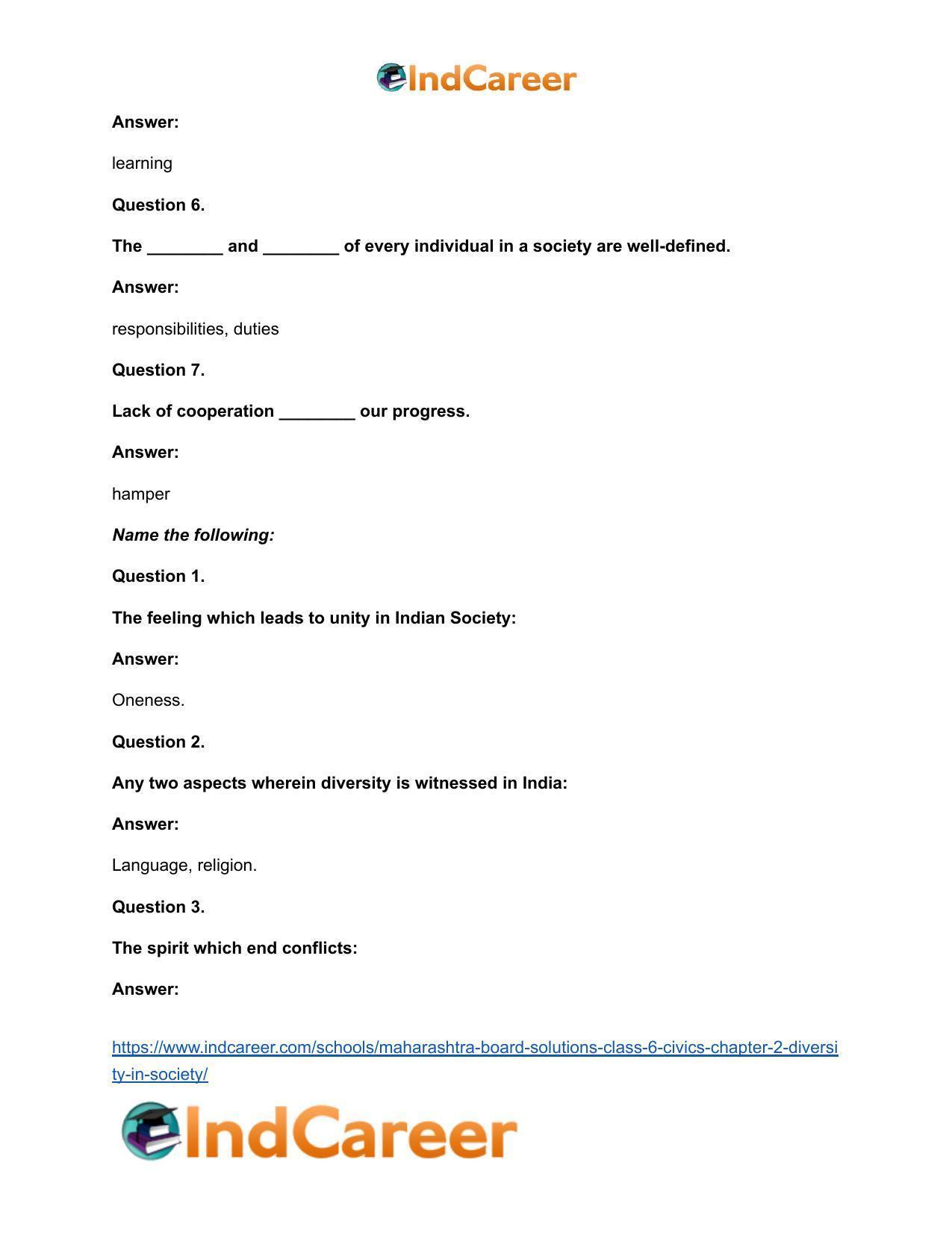 Maharashtra Board Solutions Class 6-Civics: Chapter 2- Diversity in Society - Page 6