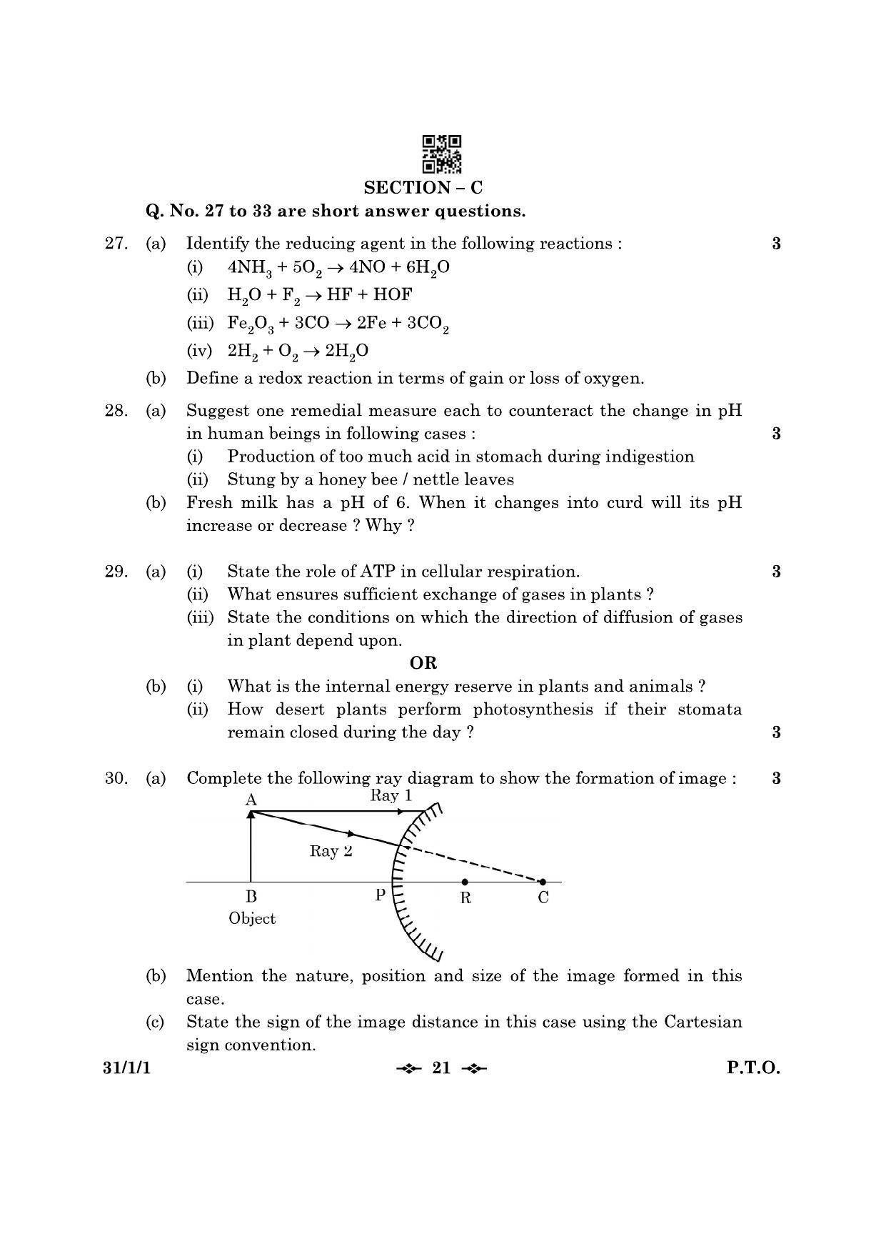 CBSE Class 10 31-1-1 Science 2023 Question Paper - Page 21