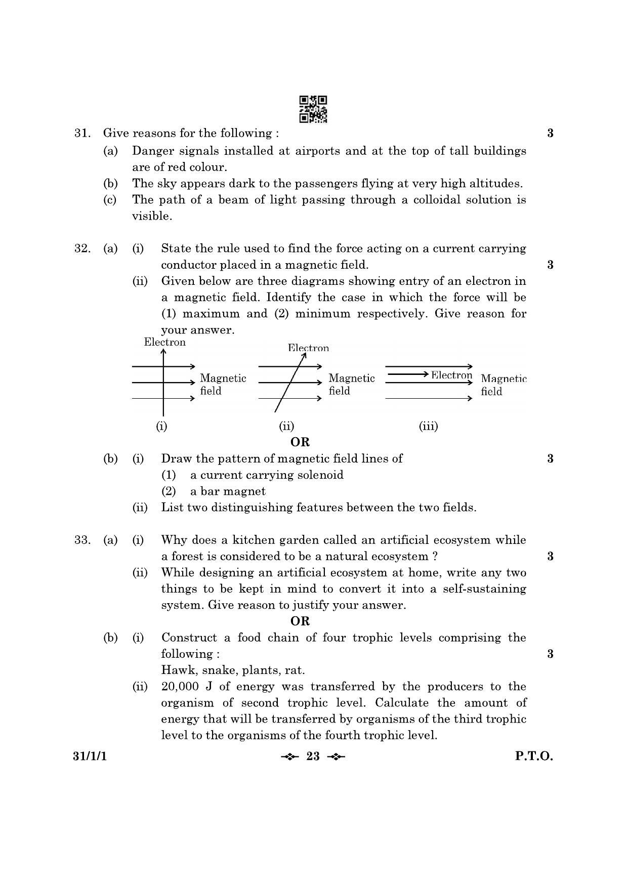 CBSE Class 10 31-1-1 Science 2023 Question Paper - Page 23