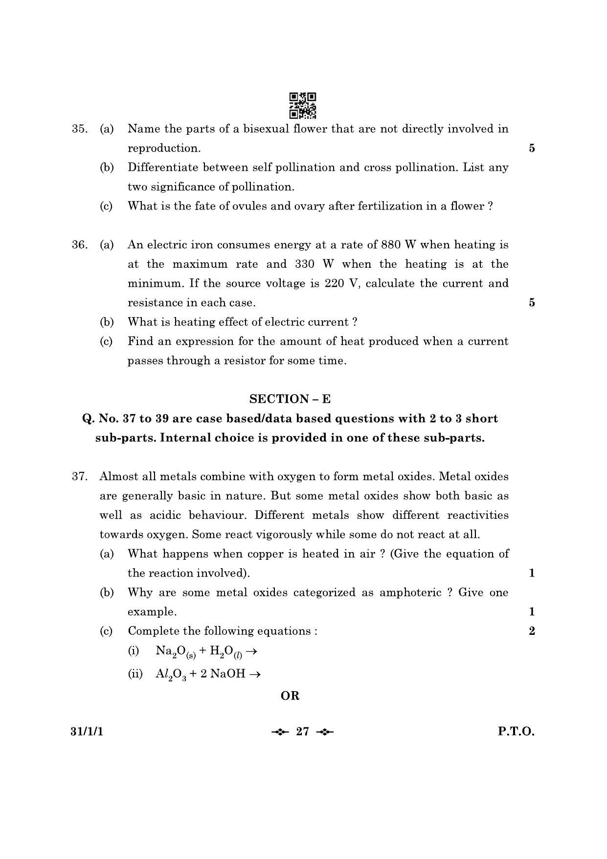 CBSE Class 10 31-1-1 Science 2023 Question Paper - Page 27