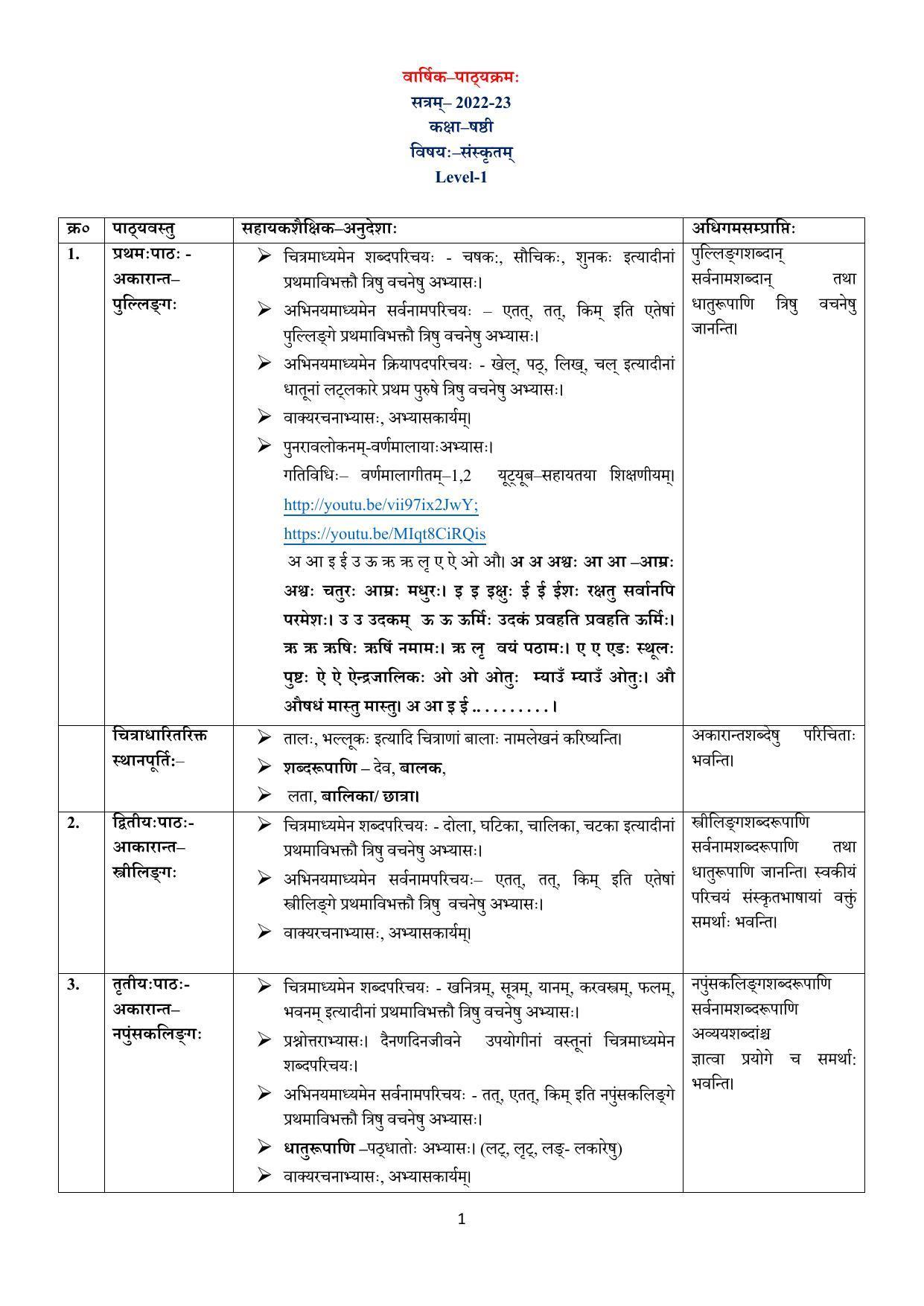 Edudel Class 6 (L-1) Sanskrit Syllabus - Page 1