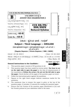 Karnataka SSLC Third Language English Exam 3 Question Paper 2024 (B Version)