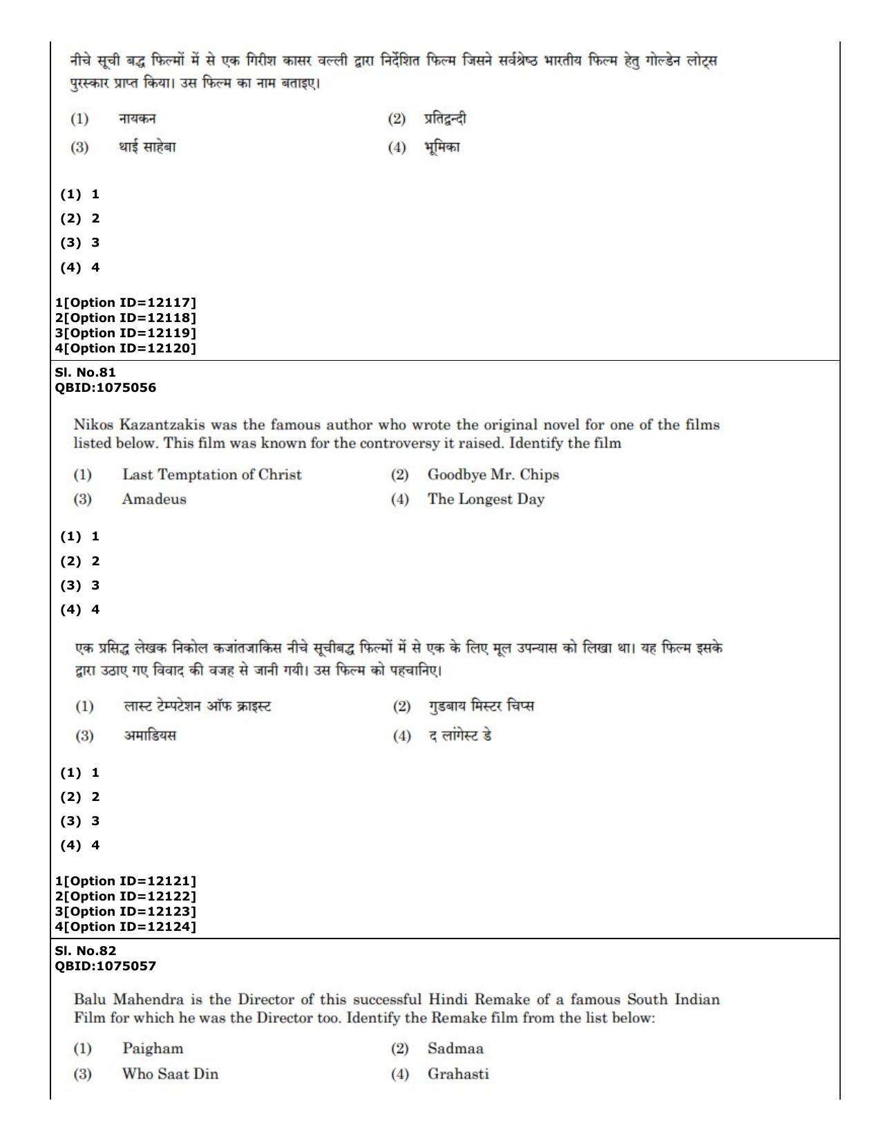 CUET (PG) 2022: PGQP-72 Art and Aesthetics (04-09-2022) Question Paper - Page 67