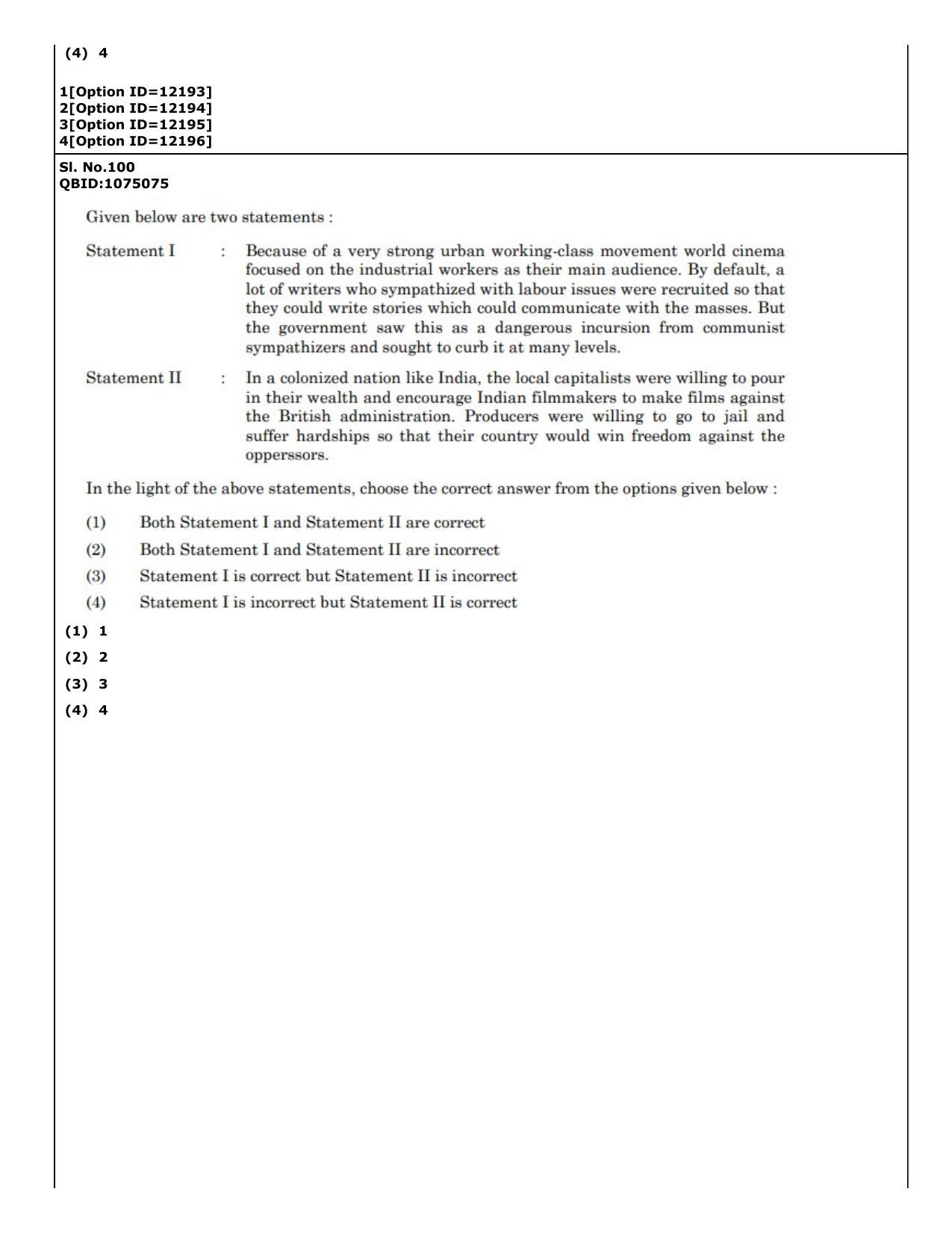 CUET (PG) 2022: PGQP-72 Art and Aesthetics (04-09-2022) Question Paper - Page 83