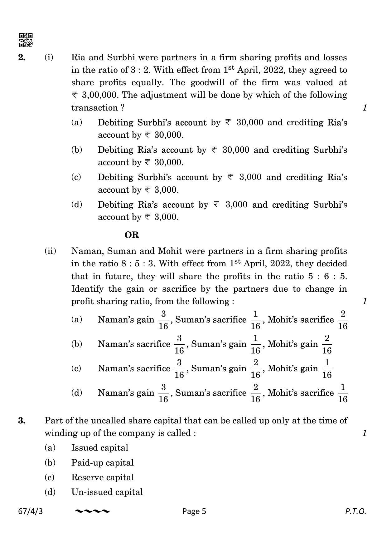 CBSE Class 12 67-4-3 Accountancy 2023 Question Paper - Page 5