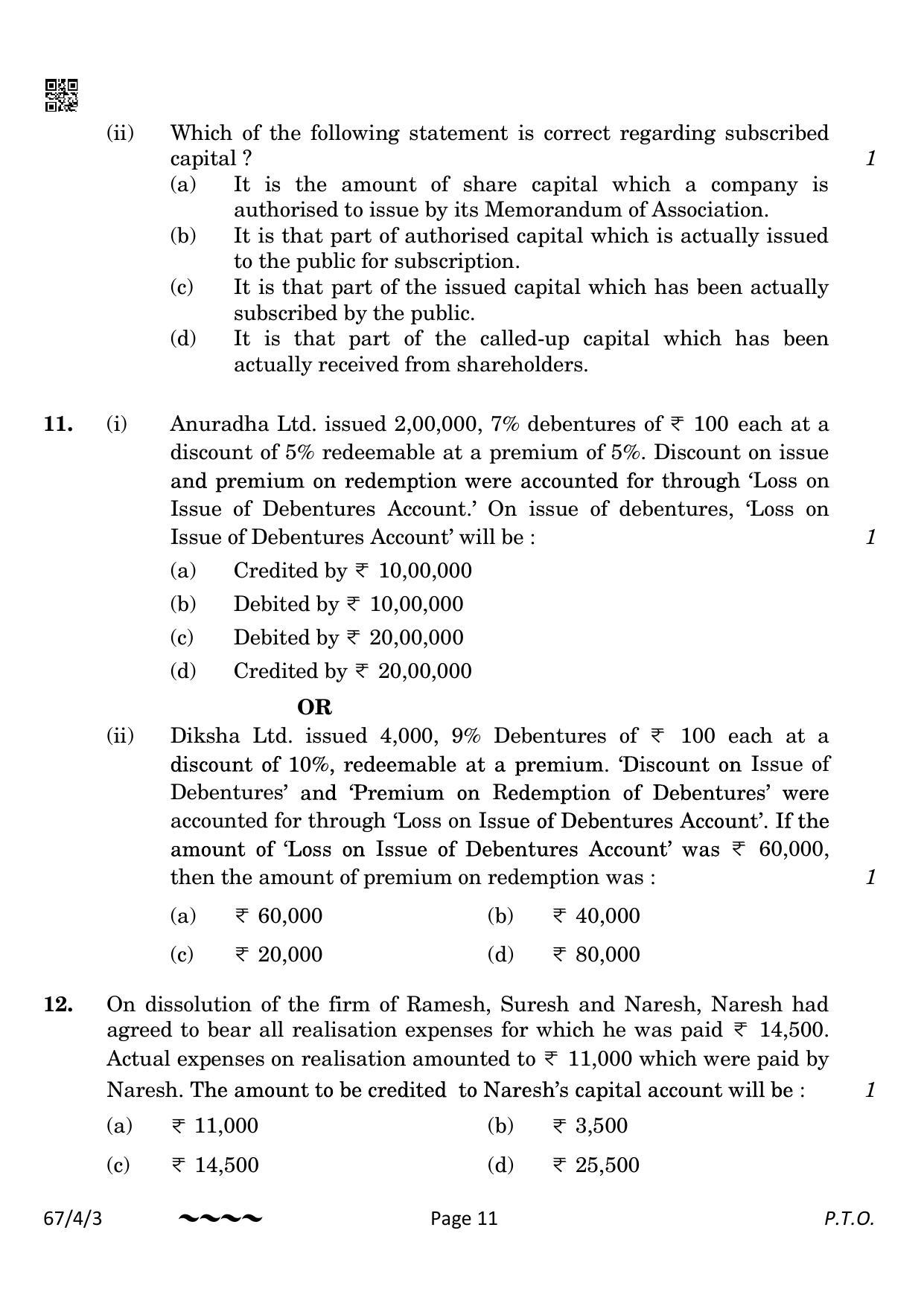 CBSE Class 12 67-4-3 Accountancy 2023 Question Paper - Page 11
