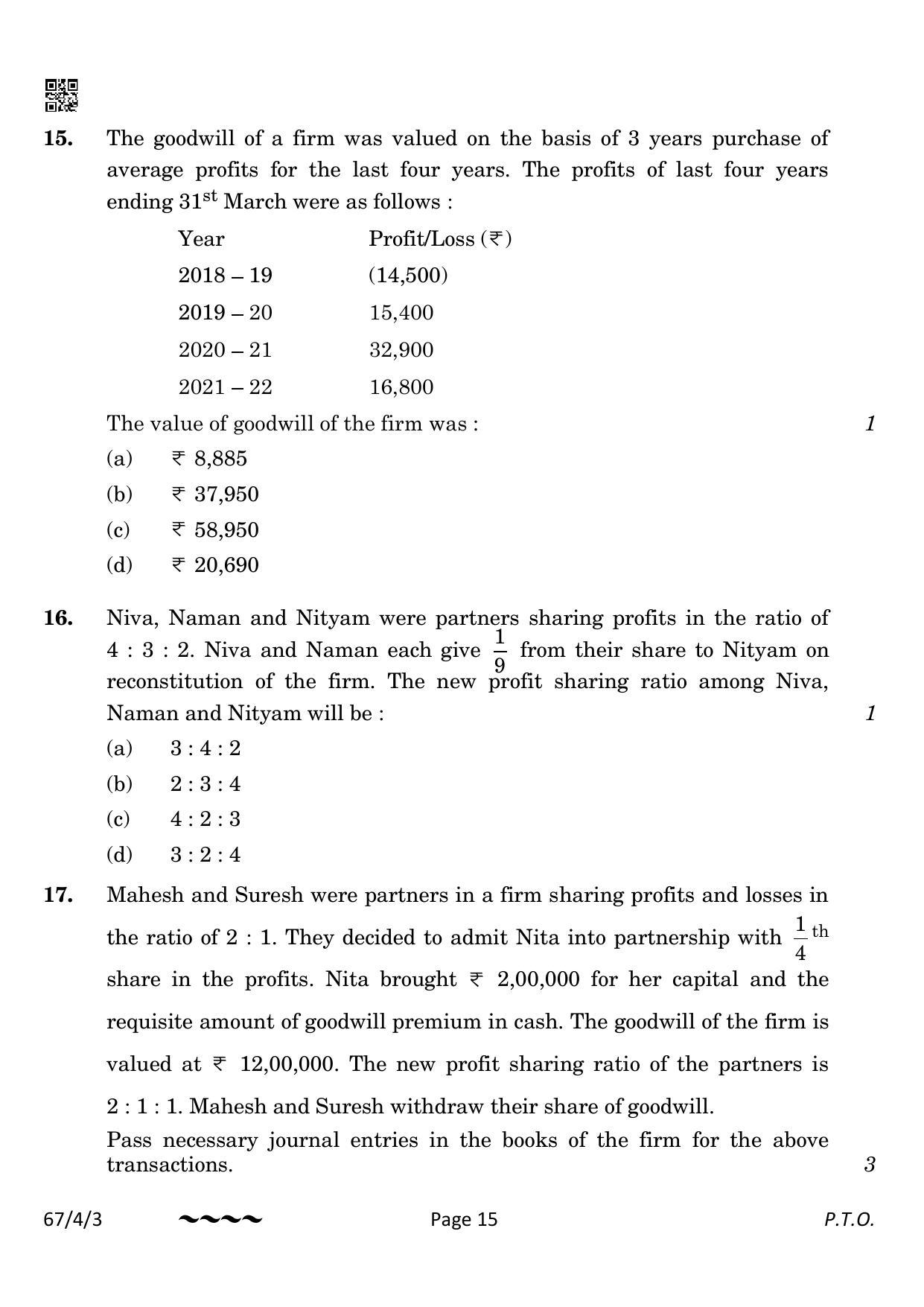 CBSE Class 12 67-4-3 Accountancy 2023 Question Paper - Page 15