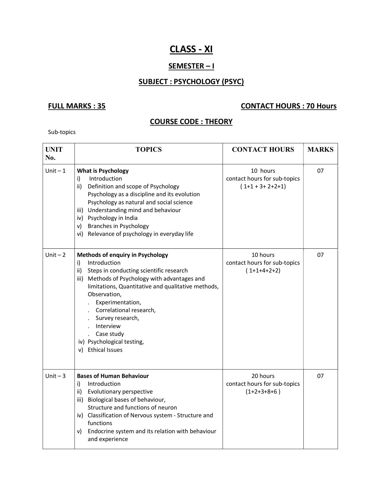 WBCHSE Class 11 & 12 Syllabus for Psychology (PSYC) (SET III) - Page 2