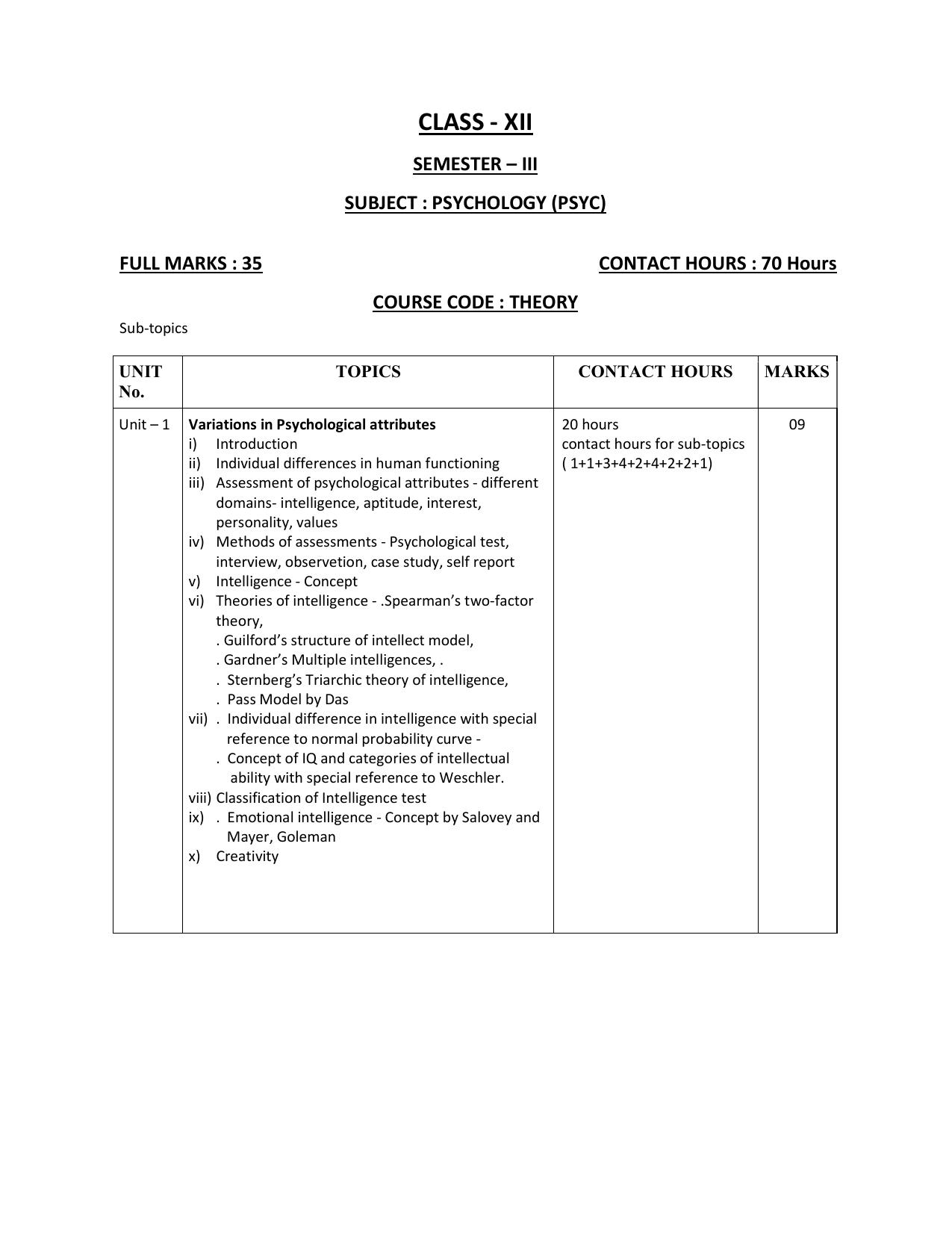 WBCHSE Class 11 & 12 Syllabus for Psychology (PSYC) (SET III) - Page 8