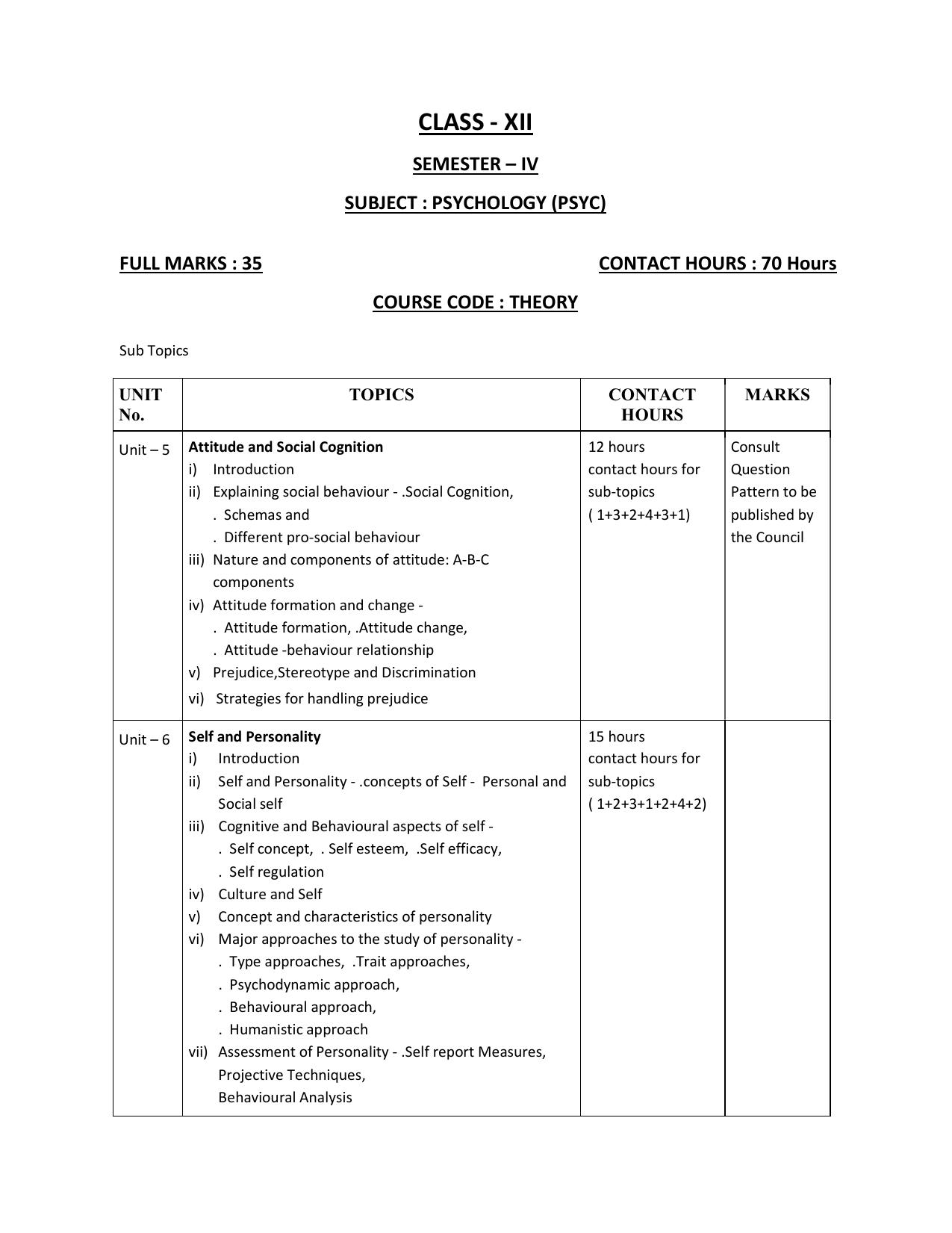 WBCHSE Class 11 & 12 Syllabus for Psychology (PSYC) (SET III) - Page 10