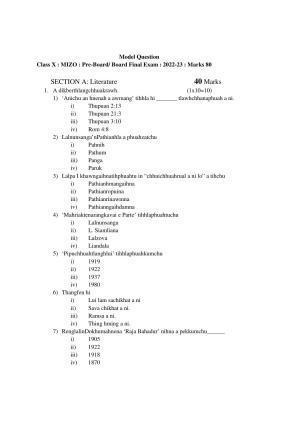 Tripura Board Class 10th Mizo Model Question Paper 2023