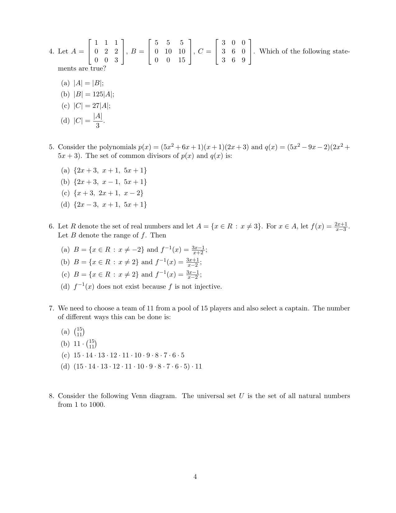 CMI Entrance Exam 2019 Question Paper MSc Data Science - Page 6