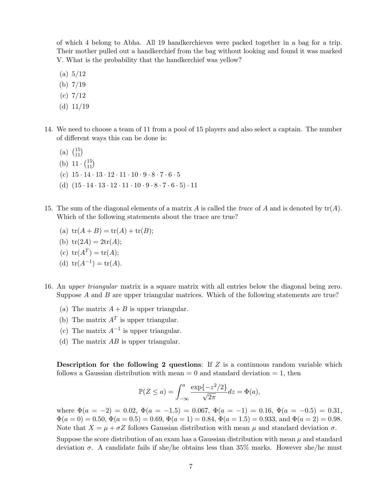 CMI Entrance Exam 2019 Question Paper MSc Data Science - Page 9