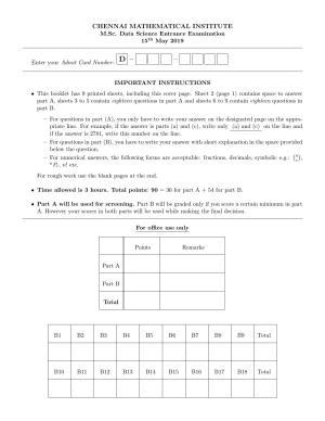 CMI Entrance Exam 2019 Question Paper MSc Data Science