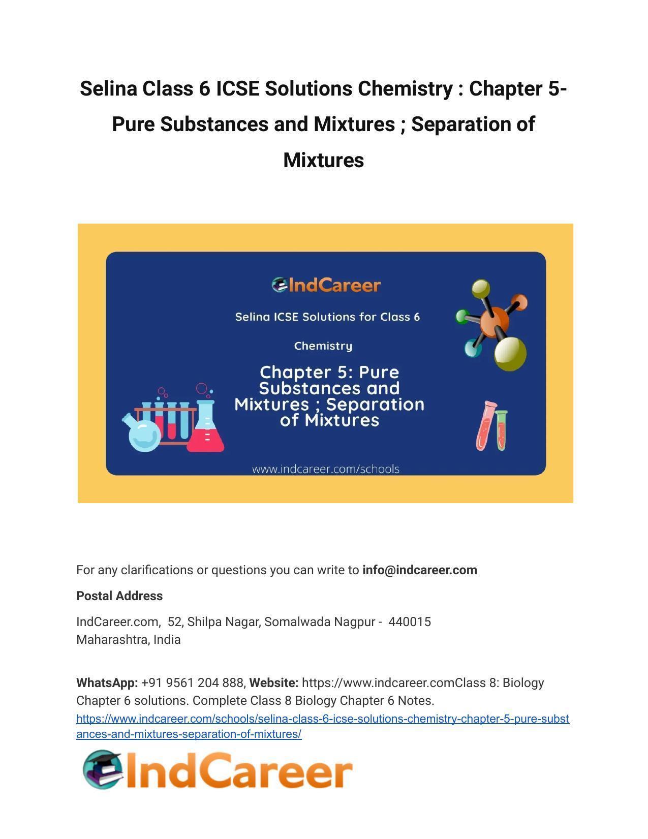 Selina Class 6 ICSE Solutions Chemistry : Chapter 5- Pure Substances and Mixtures ; Separation of Mixtures - Page 1