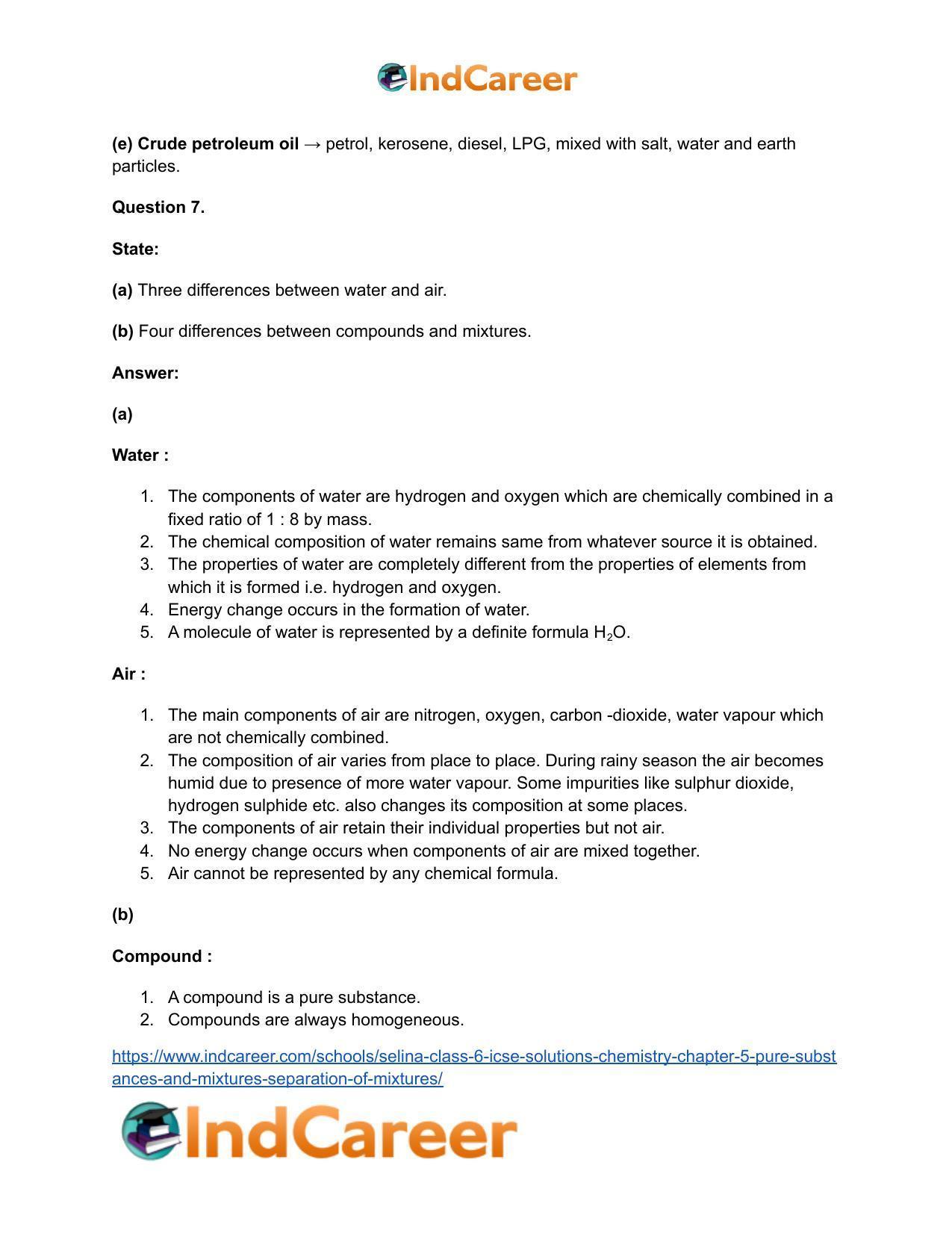 Selina Class 6 ICSE Solutions Chemistry : Chapter 5- Pure Substances and Mixtures ; Separation of Mixtures - Page 6