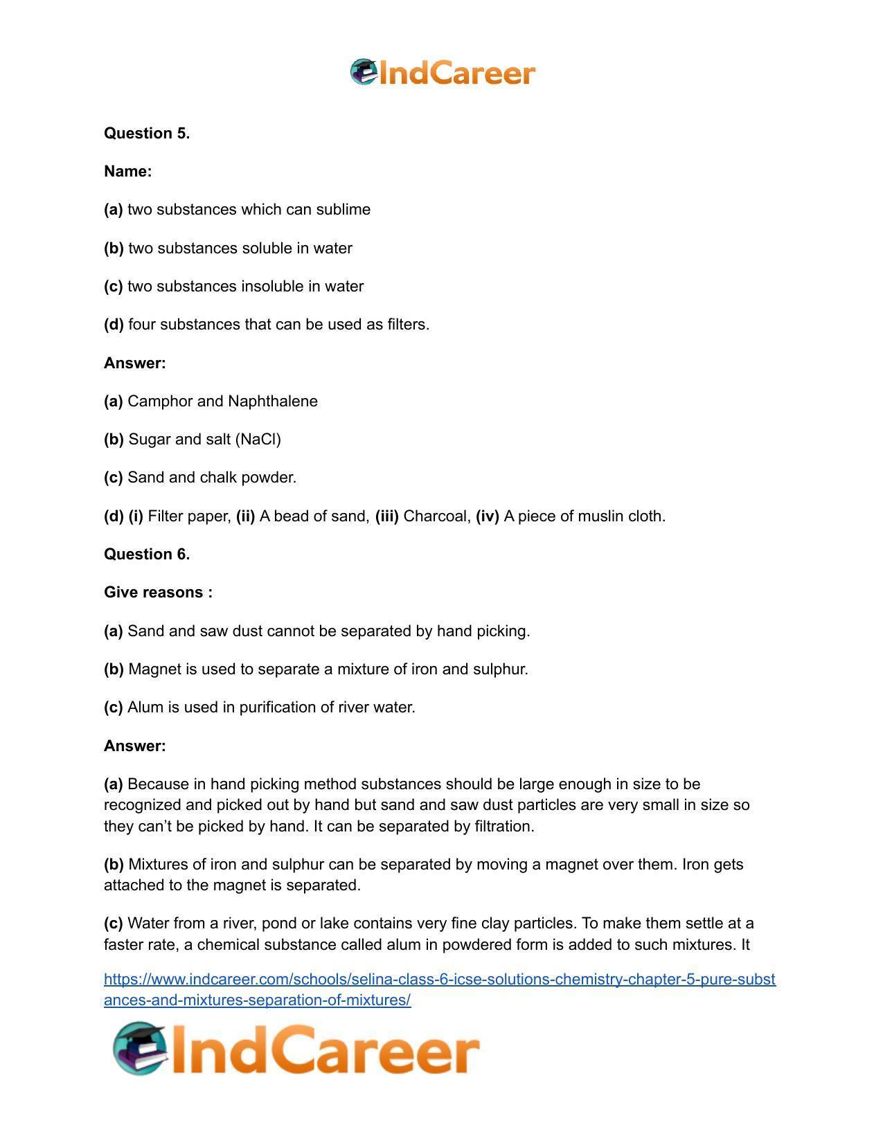 Selina Class 6 ICSE Solutions Chemistry : Chapter 5- Pure Substances and Mixtures ; Separation of Mixtures - Page 10