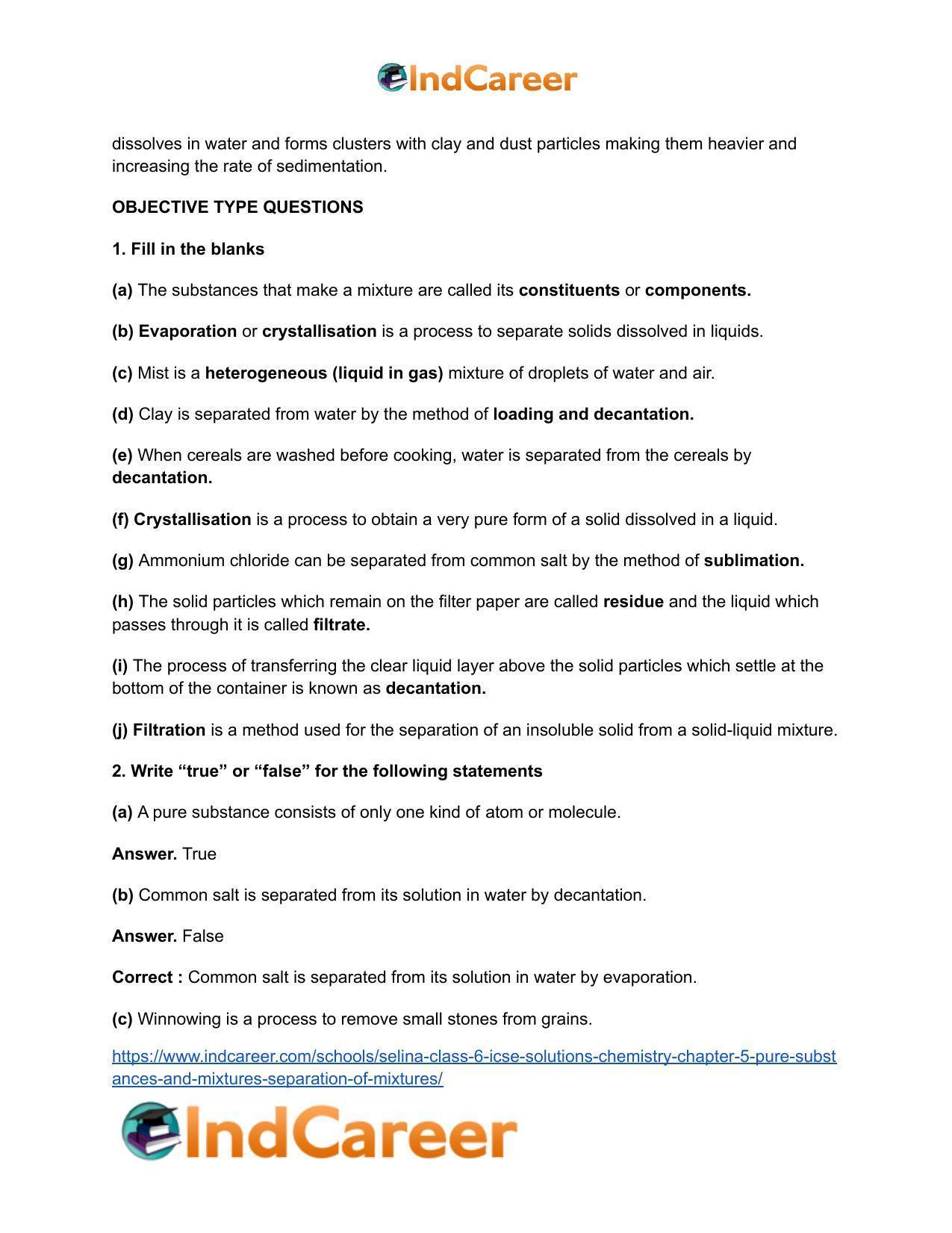 Selina Class 6 ICSE Solutions Chemistry : Chapter 5- Pure Substances and Mixtures ; Separation of Mixtures - Page 11