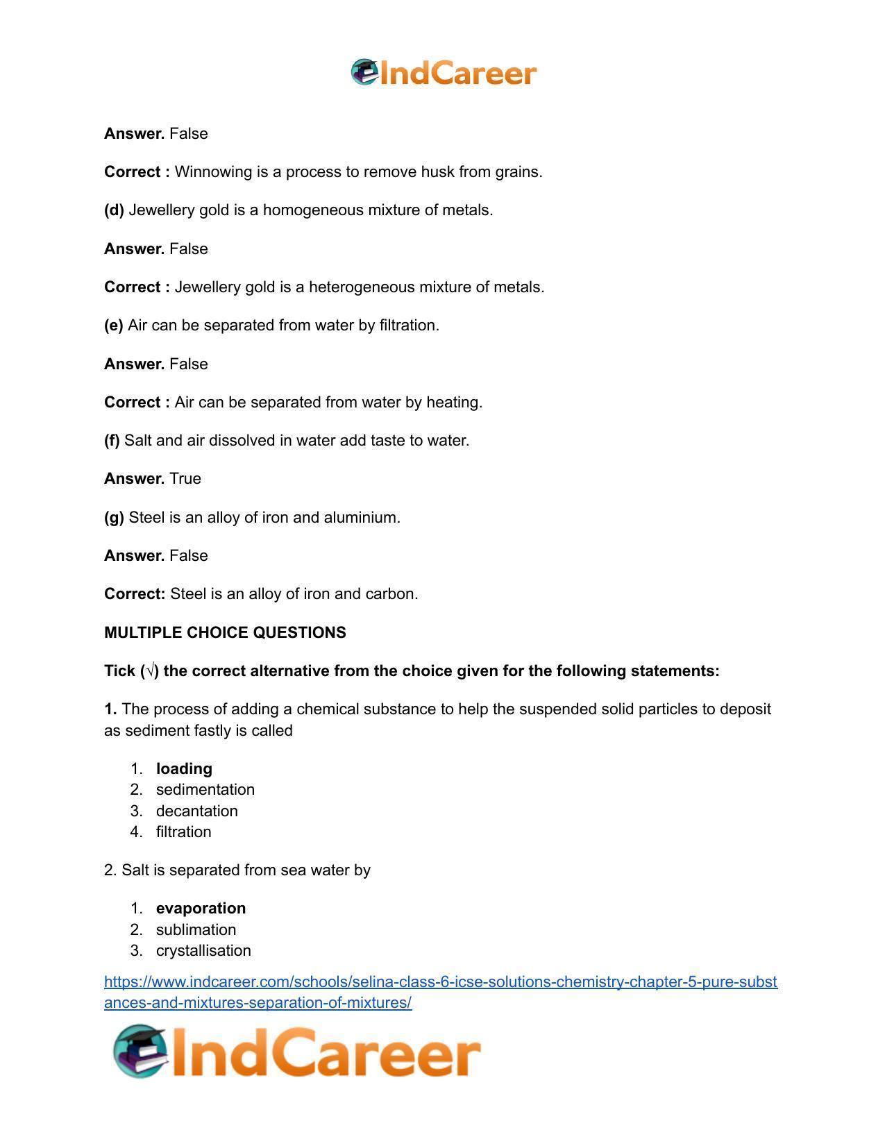 Selina Class 6 ICSE Solutions Chemistry : Chapter 5- Pure Substances and Mixtures ; Separation of Mixtures - Page 12