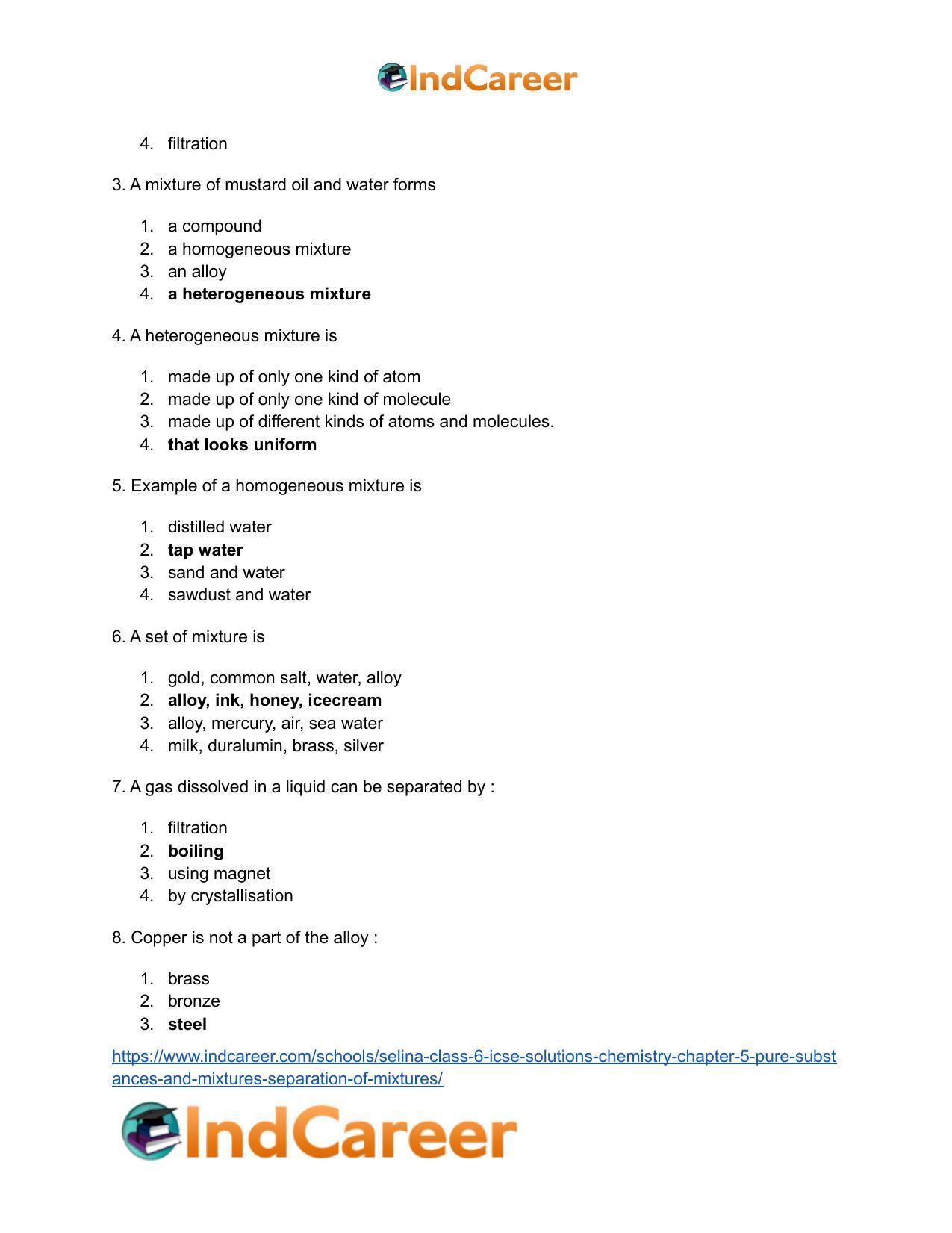 Selina Class 6 ICSE Solutions Chemistry : Chapter 5- Pure Substances and Mixtures ; Separation of Mixtures - Page 13