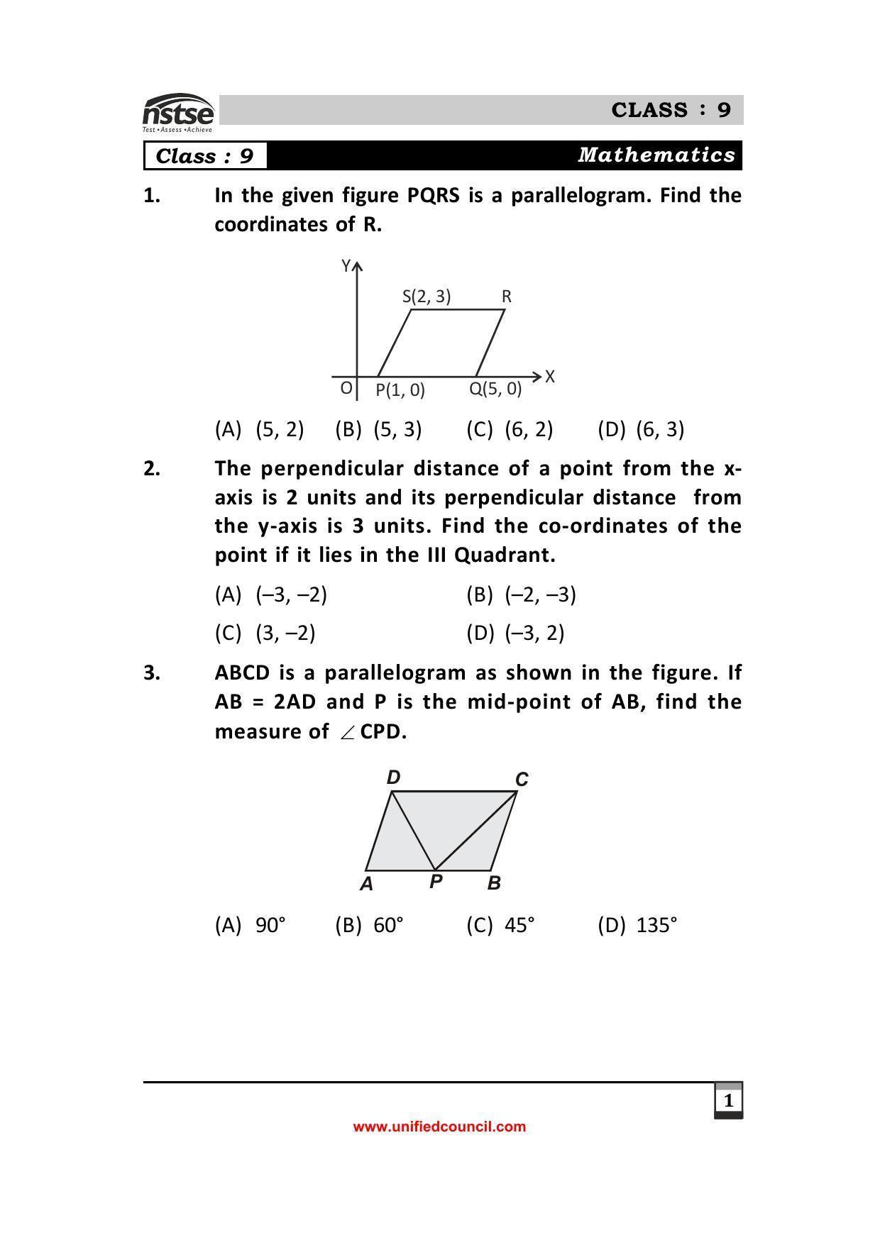 2023 Class 9 NSTSE Sample Question Papers - Page 1