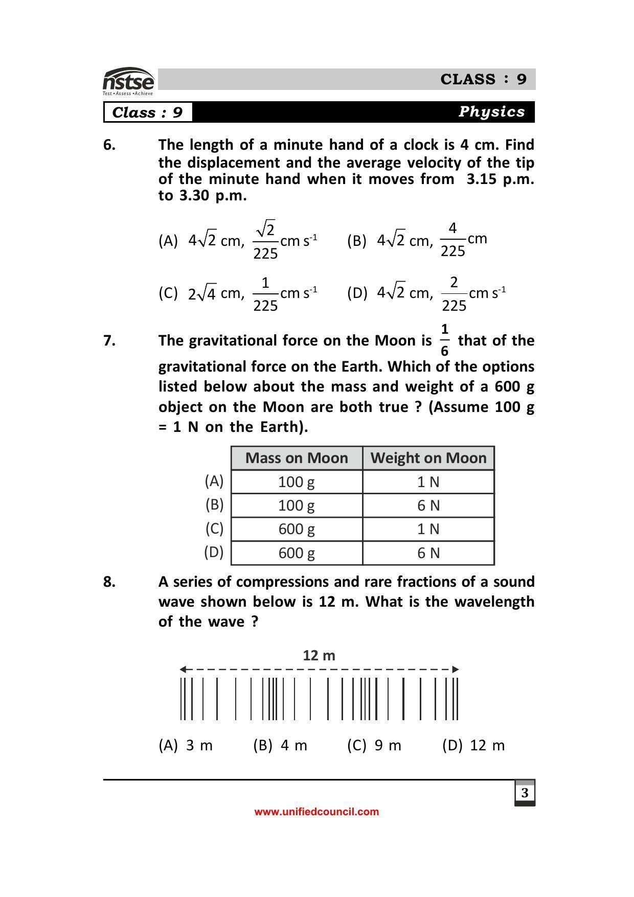 2023 Class 9 NSTSE Sample Question Papers - Page 3