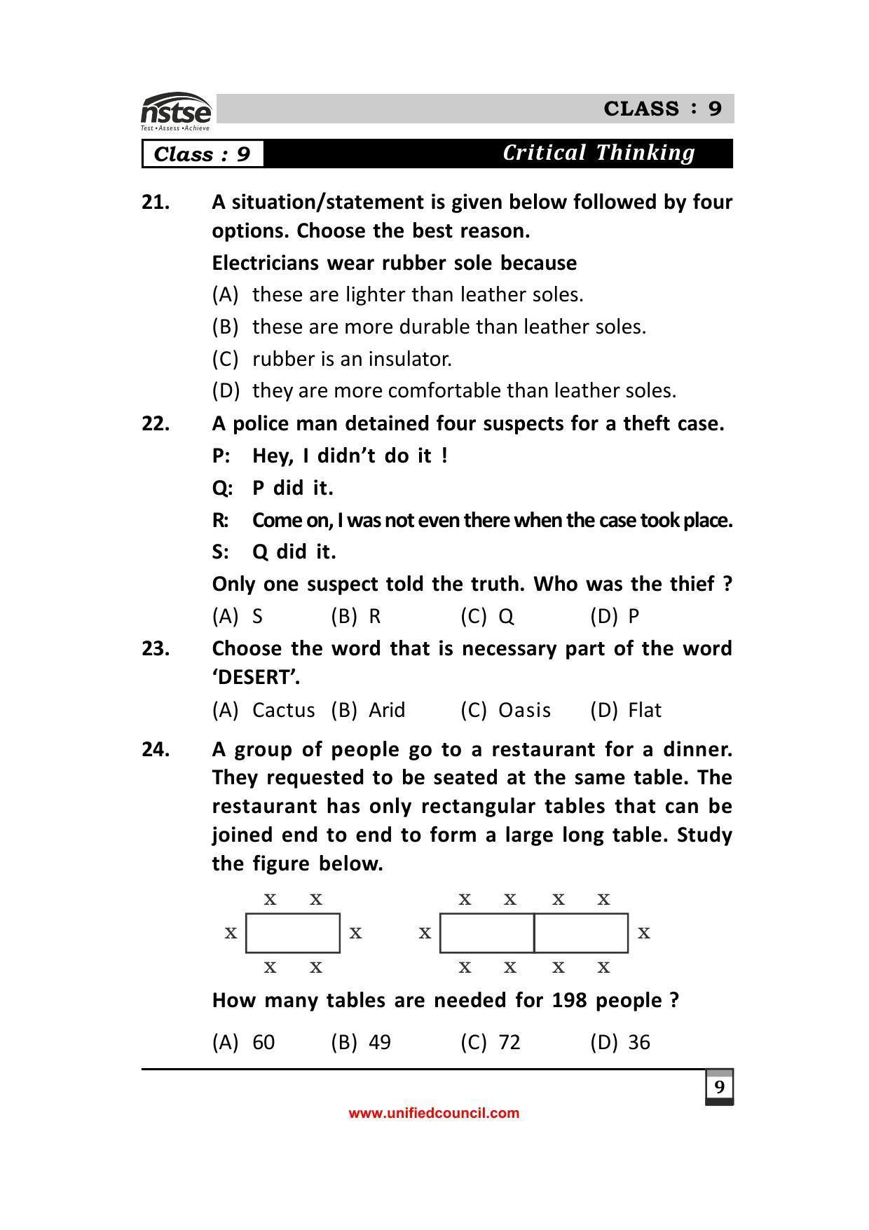 2023 Class 9 NSTSE Sample Question Papers - Page 9
