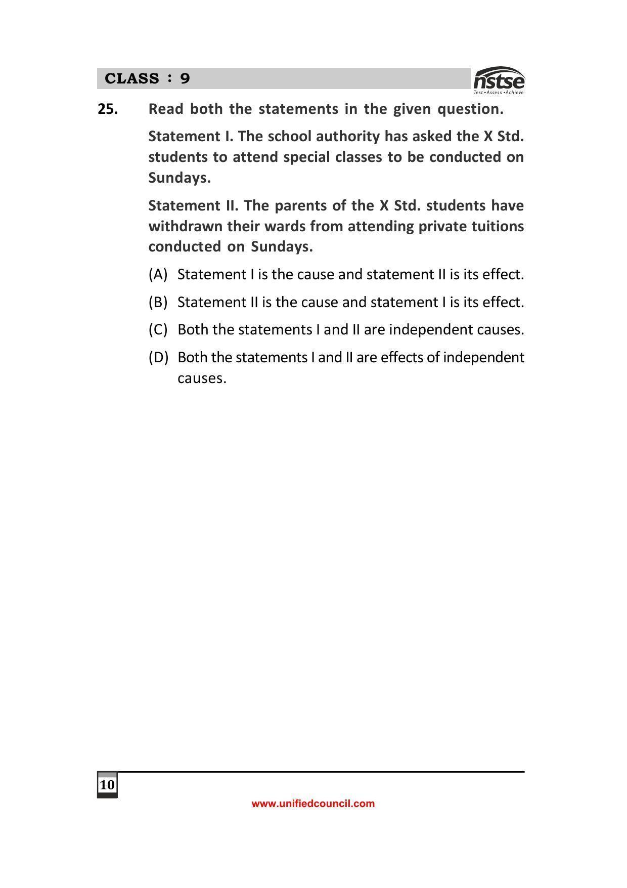 2023 Class 9 NSTSE Sample Question Papers - Page 10