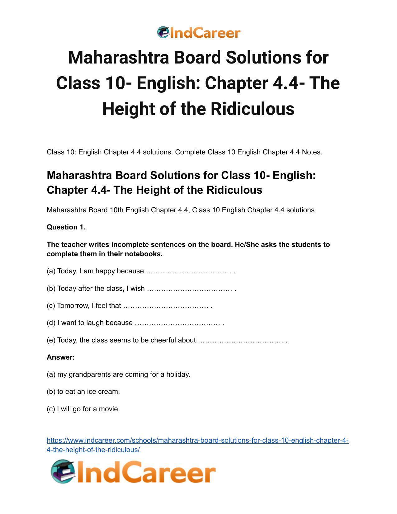 Maharashtra Board Solutions for Class 10- English: Chapter 4.4- The Height of the Ridiculous - Page 2