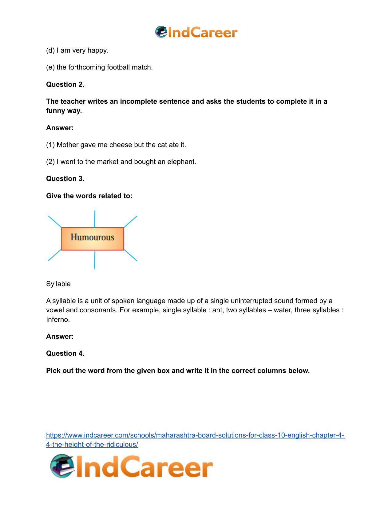 Maharashtra Board Solutions for Class 10- English: Chapter 4.4- The Height of the Ridiculous - Page 3