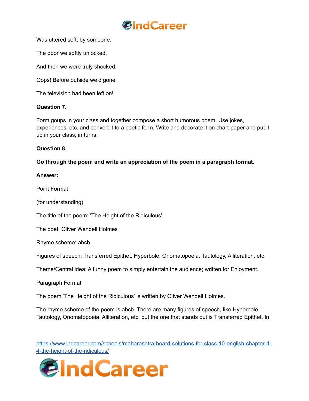 Maharashtra Board Solutions for Class 10- English: Chapter 4.4- The Height of the Ridiculous - Page 11