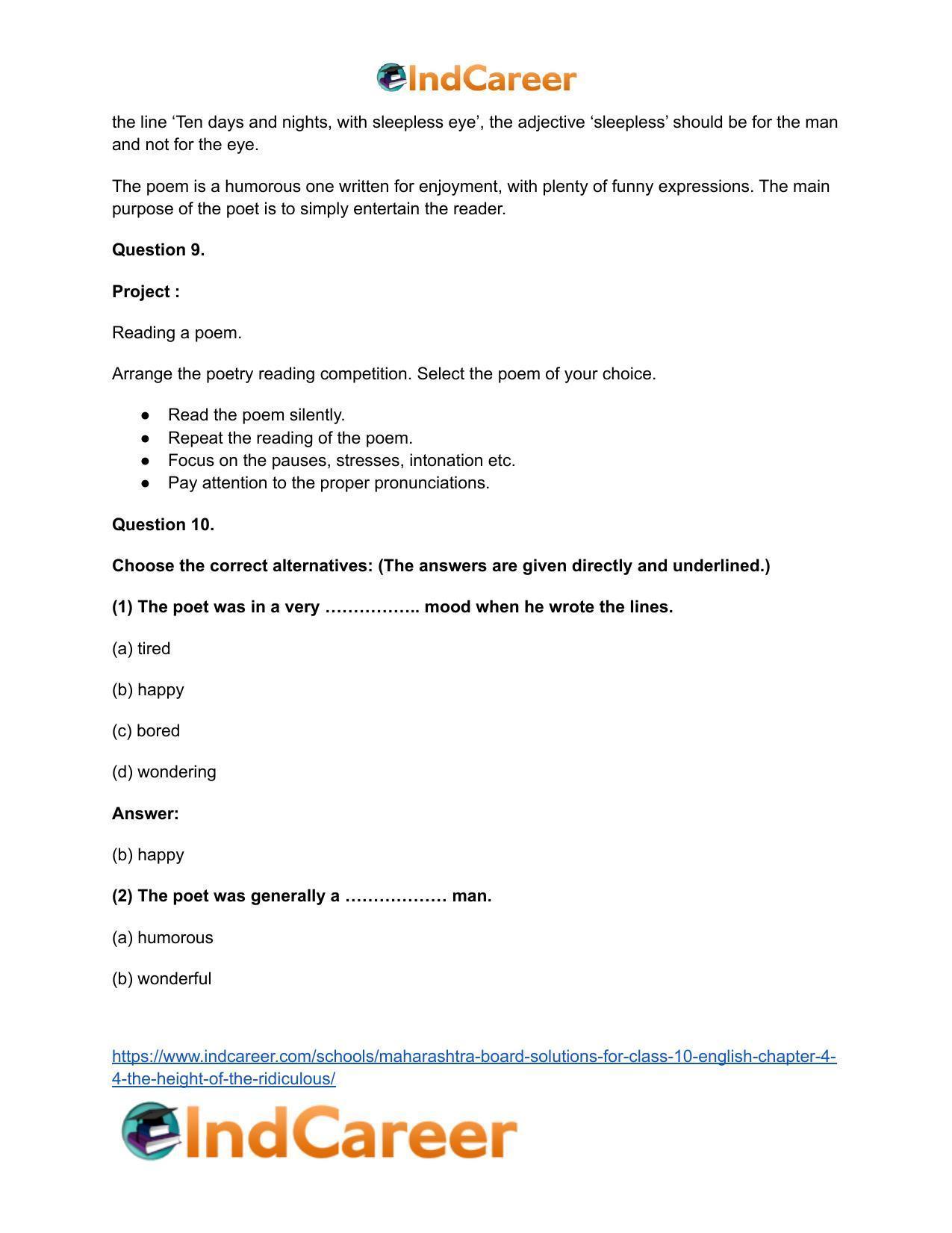 Maharashtra Board Solutions for Class 10- English: Chapter 4.4- The Height of the Ridiculous - Page 12