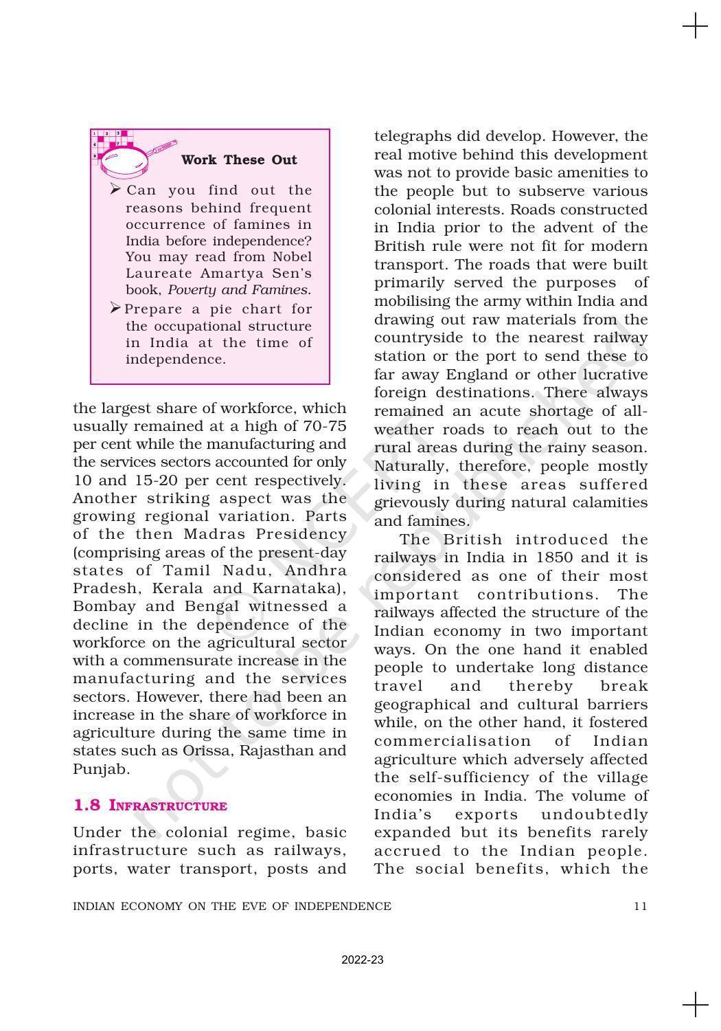NCERT Book for Class 11 Economics (Indian Economics) Chapter 1 Indian Economy on the Eve of Independence - Page 11