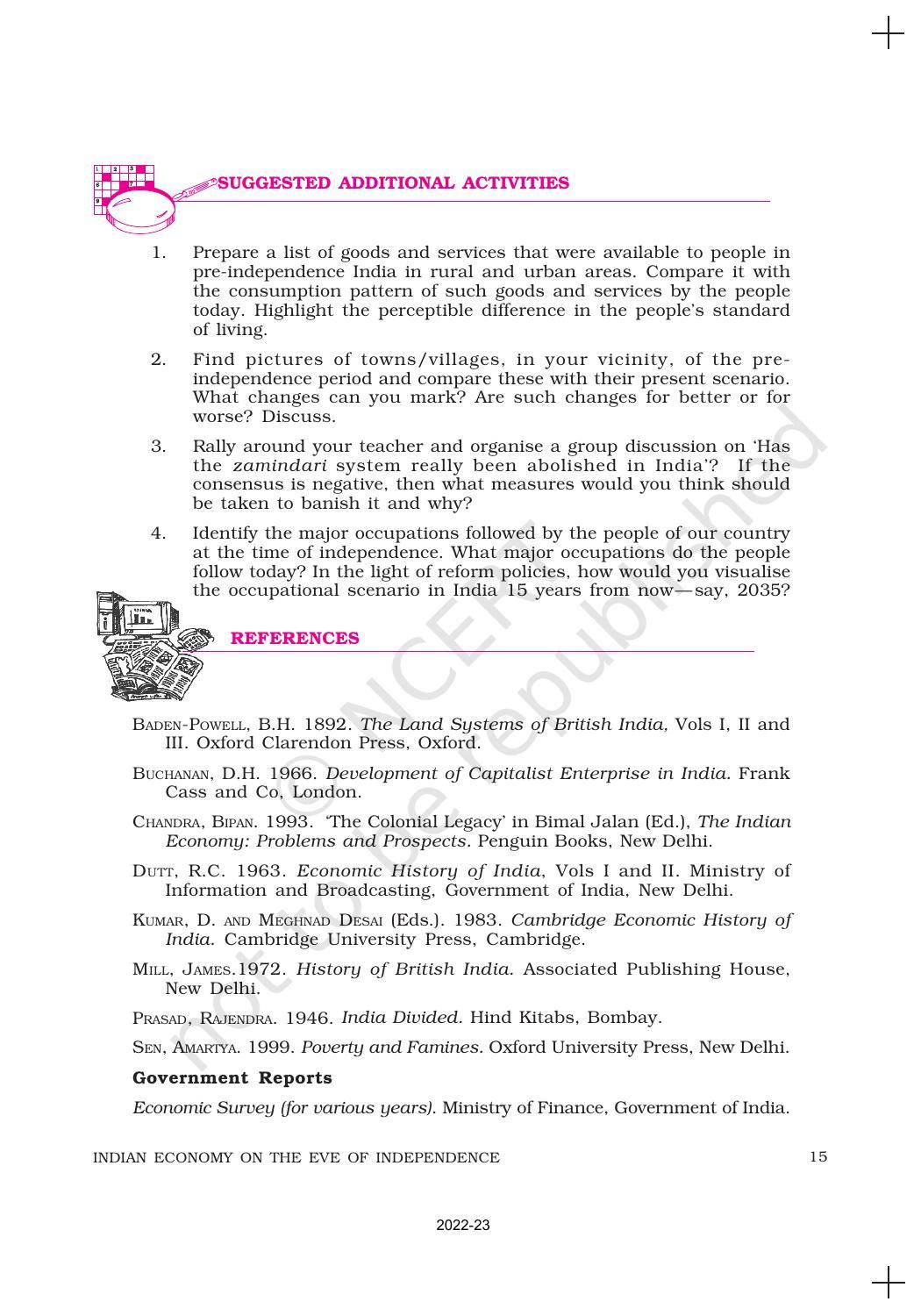 NCERT Book for Class 11 Economics (Indian Economics) Chapter 1 Indian Economy on the Eve of Independence - Page 15