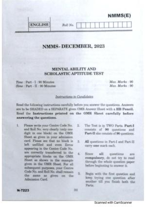Telangana NMMS Dec 2023 English Question Paper