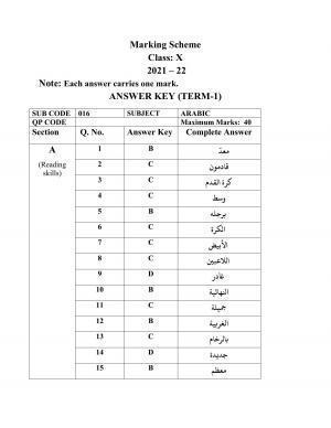 CBSE Class 10 Arabic Marking Scheme and Solutions 2021-22