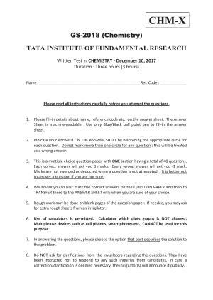 TIFR GS 2018 Chemistry Question Paper