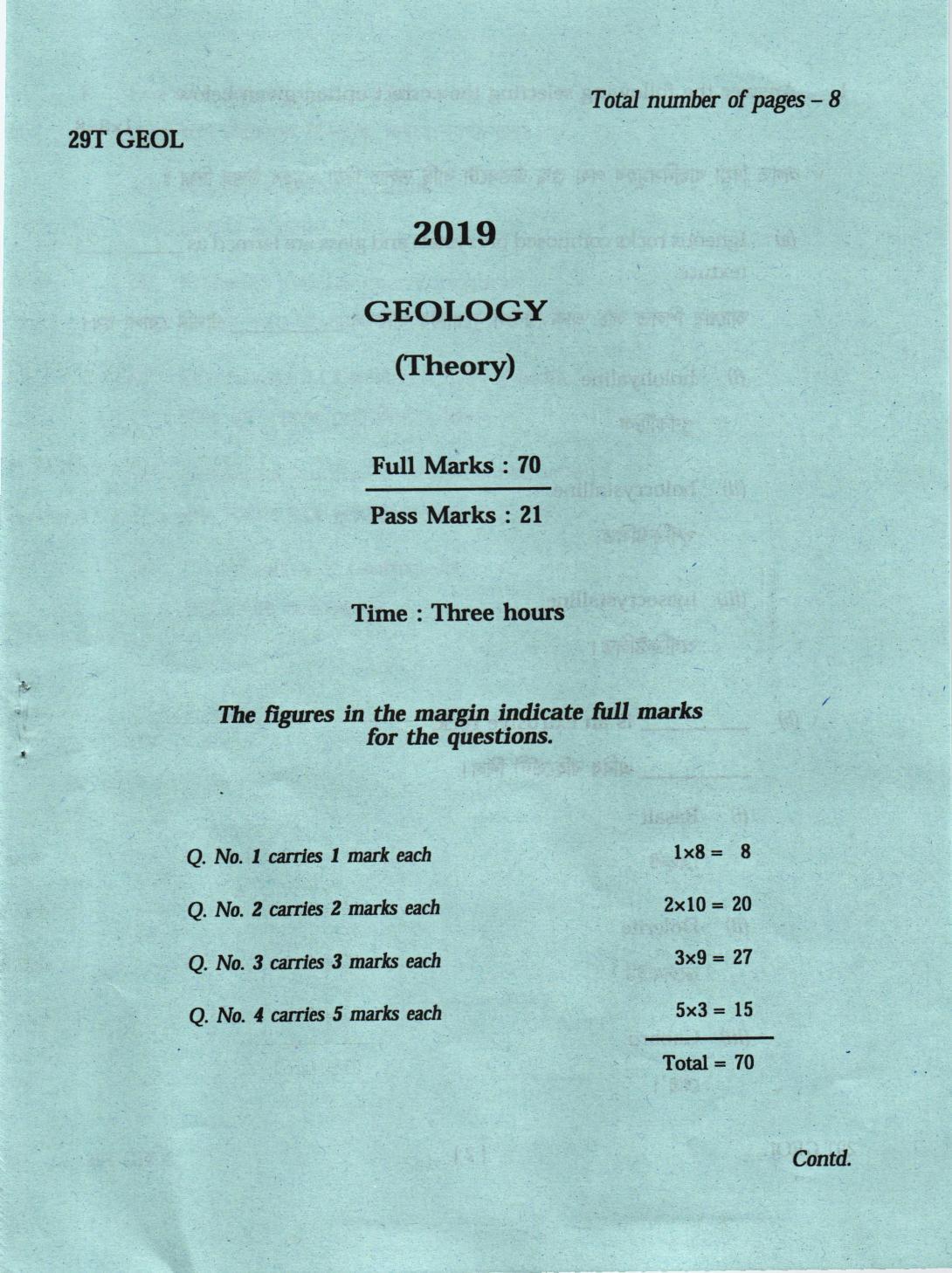 AHSEC Class 12 Geology 2019 Question Papers - Page 1