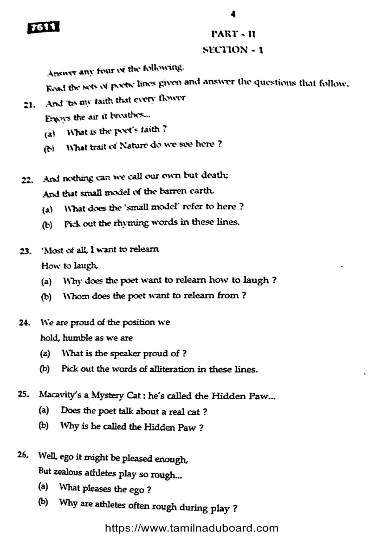 TN Class 11 English 7611 Question Papers 2024 - Page 4