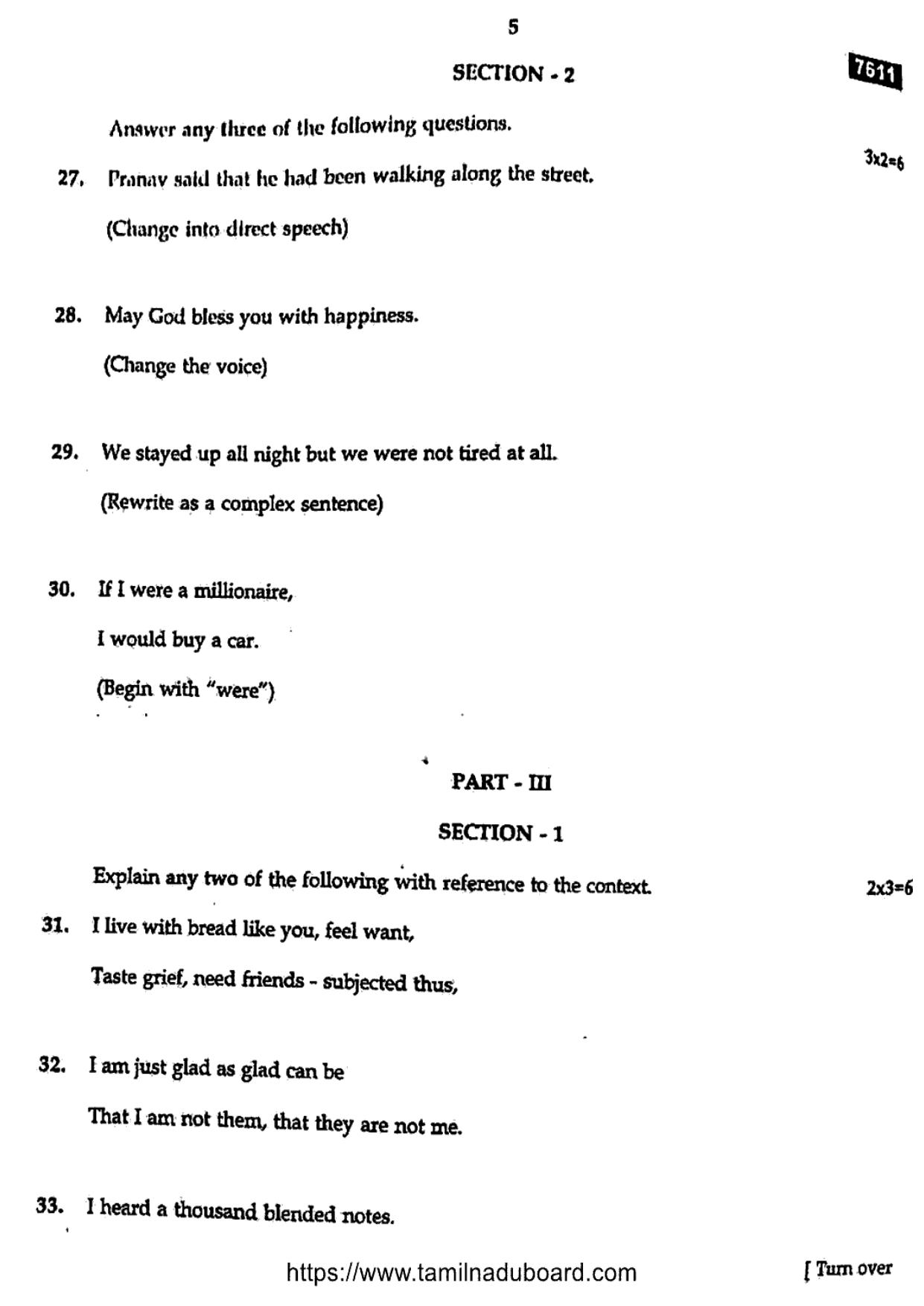 TN Class 11 English 7611 Question Papers 2024 - Page 5