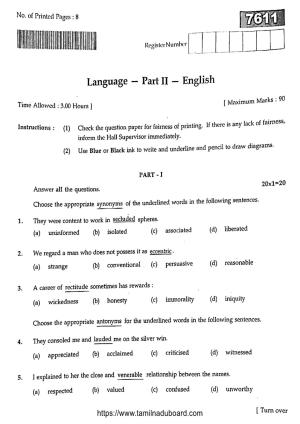 TN Class 11 English 7611 Question Papers 2024