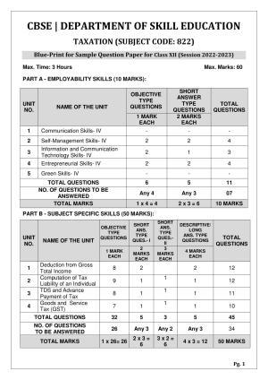 CBSE Class 10 Taxation (Skill Education) Sample Papers 2023